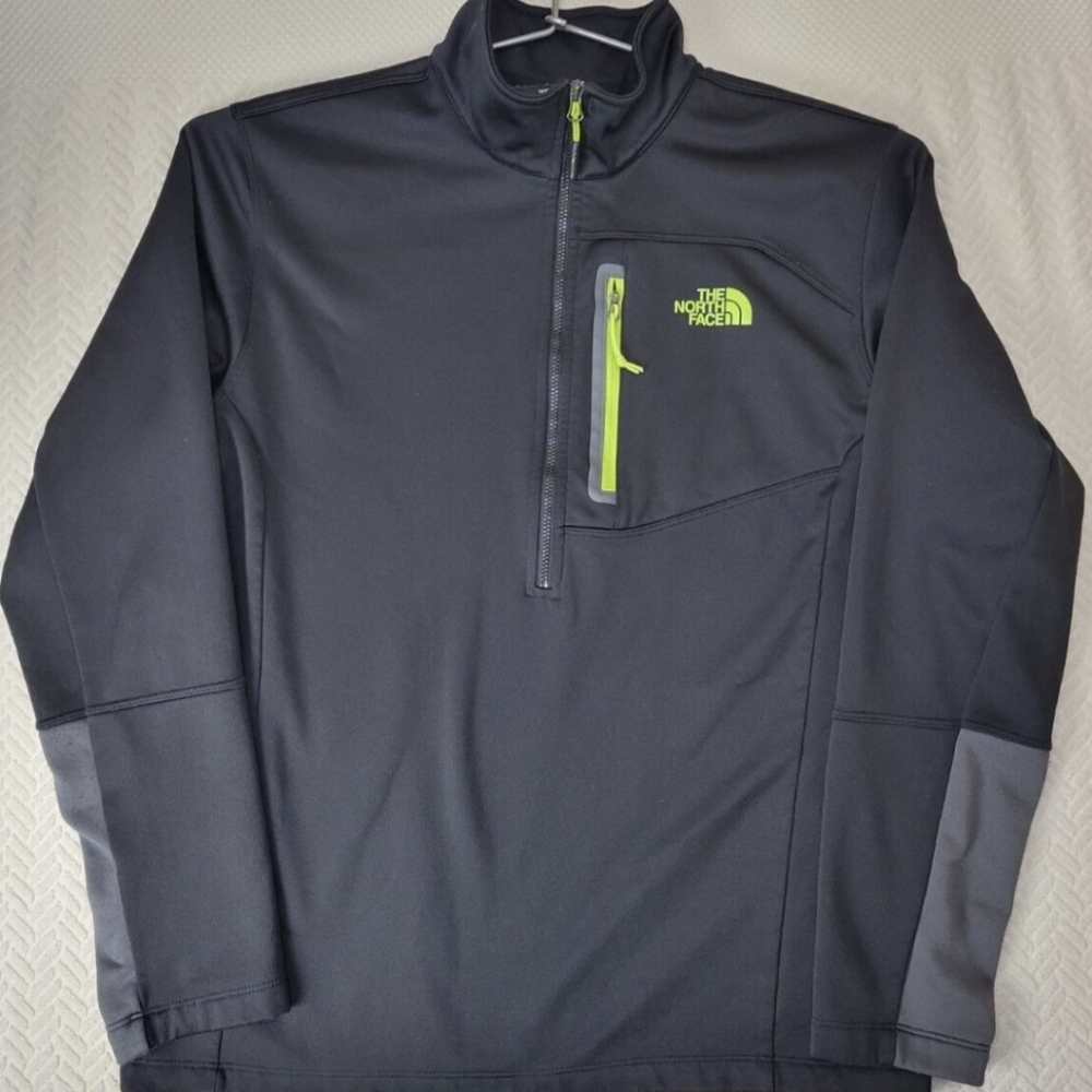 The North Face Men's Solid Black w/Neon Green 1/2 Zip Pullover Jacket Size Small - Picture 1 of 8